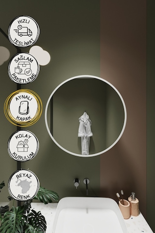 Oval Aynalı Banyo Dolabı Lavabo Üstü Kapaklı Banyo Aynası Duvar Dolabı Beyaz Oval Aynalı Banyo Dolabı Lavabo Üstü Kapaklı Banyo Aynası Duvar Dolabı Beyaz