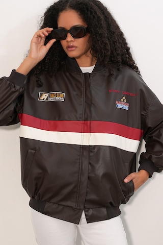 Bigdart 0698 Baskılı Suni Deri Bomber Ceket - Kahverengi