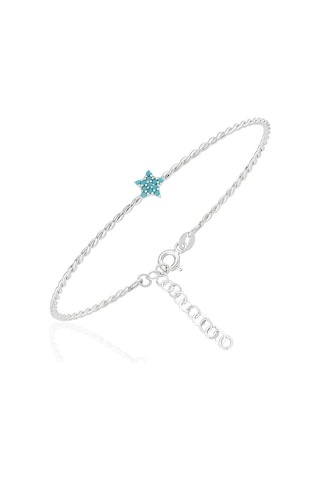 Altın Bilezik - Mini Firuze Yıldızlı Burgu 14 Ayar Altın Bilezik Beyaz