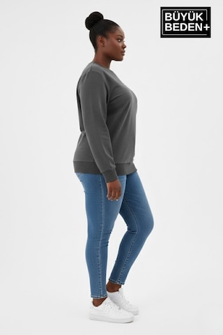 Superlife Kadın Büyük Beden Bisiklet Yaka Kollar Ve Etek Ribanalı İnce Sweatshirt Spr26bswk956 Füme