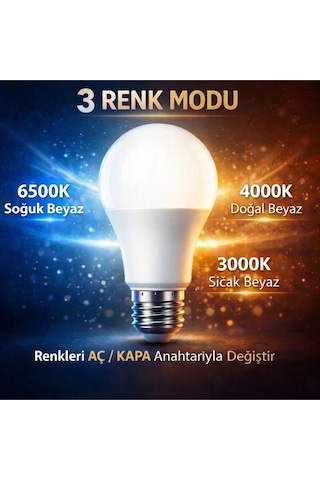 3 Farklı Renk Modlu 9w E27 Led Ampul 3000k - 4000k - 6500k 1 Adet