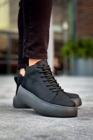 Le10 Bağcıklı Erkek Yüksek Siyah Taban Siyah Spor Bot