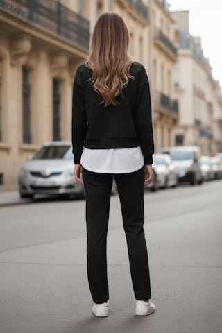 The Kadın Basic Bisiklet Yaka Etek Ucu Detaylı Sweatshirt Ve Pantolon Eşofman Takımı- Siyah/melanj/gri Siyah