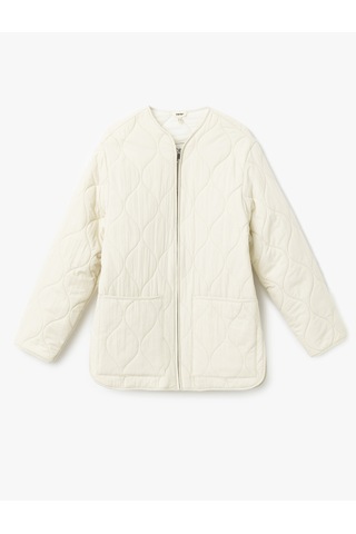 Koton Cepli Fermuarlı Oversize Kapitone Mont Ekru 5sak20037ew Ekru