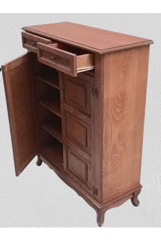 Bengi Ayakkabılık Kareli Çok Amaç Model Parlak Ceviz 2 Kapaklı