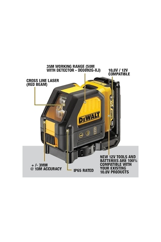Dewalt DCE088D1R-QW Artı Lazer 108V Kırmızı - Li-Ion 2Ah Akü
