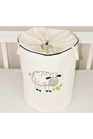 Hs Hometex Kuzucuk Nakışlı Bez Kirli & Oyuncak Sepeti Krem