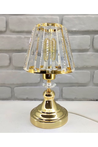 Modern Gold Mini Metal Ayak Kristal Taşlı Kristal Şapkalı Abajur Gold