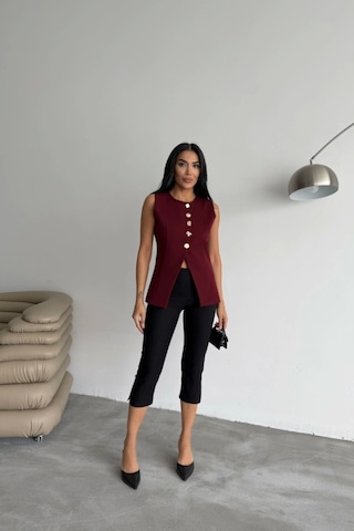 Defymoda Gold Düğme Detaylı Yelek - Bordo Bordo