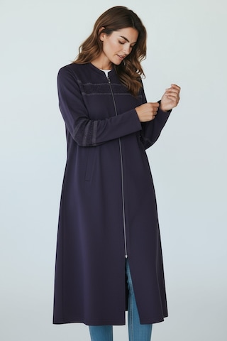 Kadın Önü Fermuarlı Desenli Cepli Mevsimlik Kap Mor