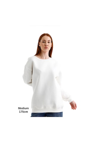 Pxm Oversize 3 Iplik Şardonlu Sweatshirt Düz Kadın Beyaz Kırık Beyaz Kırık Beyaz