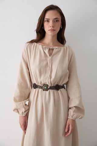 Natural Bağlama Detaylı Müslin Elbise - 2004 Natural
