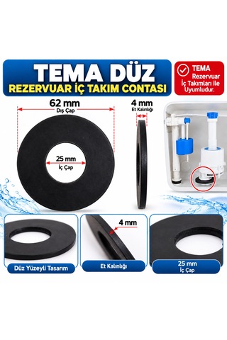 Tema Basmalı Rezarvuar İç Takım Contası Düz siyah