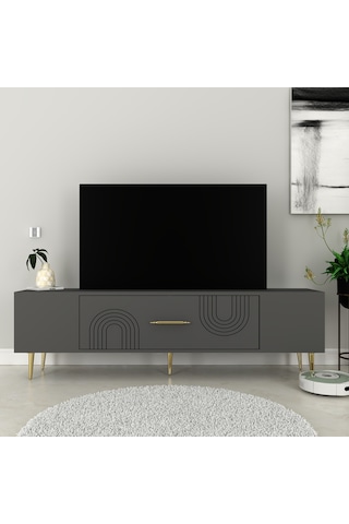 Valeria Tv Sehpası Tv Ünitesi 150 Cm Antrasit Altın