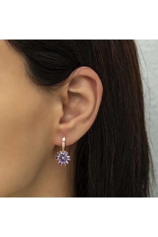 Gümüş Mor Çiçek Küpe 14 MM Gümüş