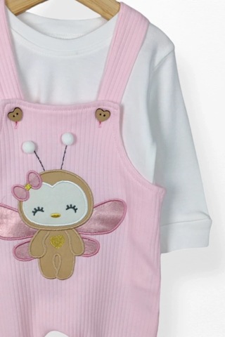Kidskingdom Toz Pembe Renk Kız Bebek & Çocuk Pamuklu 2 Parça Tulum Toz Pembe