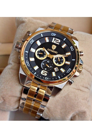 Raymond Özel Tasarım Çelik Erkek Kol Saati Gümüş - Gold