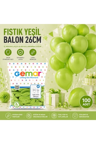 İç Mekan - Fıstık Yeşil Balon 10 Inc - 26cm - 100pcs Çok Renkli