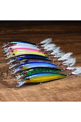 Valkyrie 10 Adet 9cm 7.2gr Tüylü Minnow Rapala Suni Spin Olta Balık Yemi