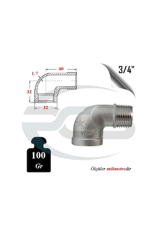 Paslanmaz Çelik 304 Kalite 3/4" Kuyruklu Dirsek