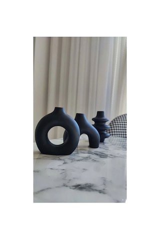 Iskandinav Tarzı Dekoratif Vazo Minimalist 3lü Beton Vazo Saksı Seti Siyah