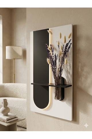 Okaliptus Ahşap Pilli Ledli İskandinav Tarzı Salon Duvar Rafı Modern Çiçeklik 40 X 70 Cm Paris Grisi - Antrasit