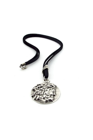 Solfera Zeus Olimpos Antik Madalyon Orjinal Siyah Deri Erkek Kolye Q0651 Pembe