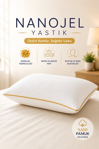 Gold Rengi Biyeli 1100 Gram 50x70 Cm 1 Adet, Lüks Otel Yastığı Beyaz