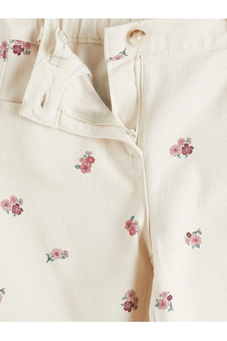Lc Waikiki Ekru Çiçek Desenli Kız Çocuk Gabardin Pantolon