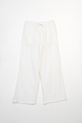 Beli Lastikli Bağcıklı Pantolon Ekru