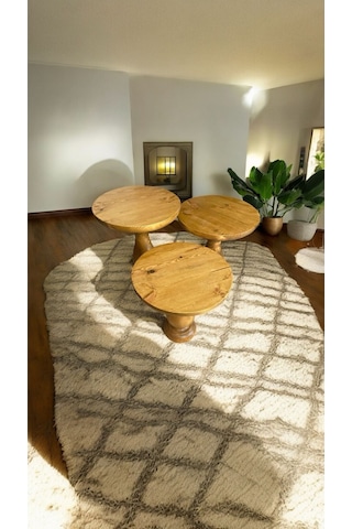 Simillo Wood Wooden Ahşap 3 Lü Set Vazo Model Mantar Yan Sehpa Modern Koyu Ceviz Kod:57940651220111 Koyu Ceviz