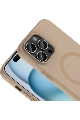 iPhone Uyumlu 14 Pro Max Kılıf M-safe Şarj Özellikli Mbfx Aris Silikon Kapak - Krem