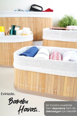 Bambu 4'lü Pinterest Stil Organizer Sepet 16572 Bambu