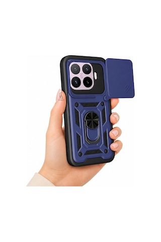 Xiaomi Mi 17t Pro İle Uyumlu Kılıf Magnetik Standlı Kamera Korumalı Sürgülü Kapak Lacivert