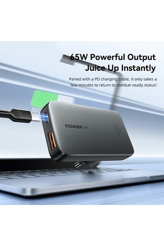 Tongxida 65w Hızlı Şarj Adaptörü, Usb A + C Çift Bağlantı, Ultra İnce Seyahat Şarj Cihazı, Siyah