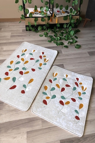 Dijital Baskı Kaymaz Taban Yıkanabilir 2'li Punch Banyo Paspas Takımı Pcp003 Renkli