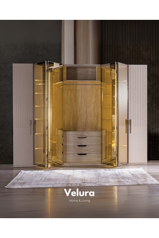 Tress 6 Kapaklı Temperli Cam Gardırop Dolap Krem