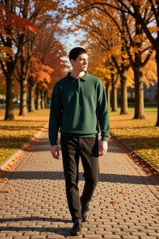 Benerly Erkek Polo Yaka Standart Kol Oversize Kalın Çıtçıtlı Sweatshirt F Yeşil