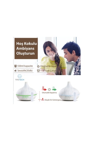 Aroma Terapi Oda Hava Nemlendirici 550ml Ultrasonik Buhar Makinesi Ahşap Görünüm 7 Renk Led Işıklı