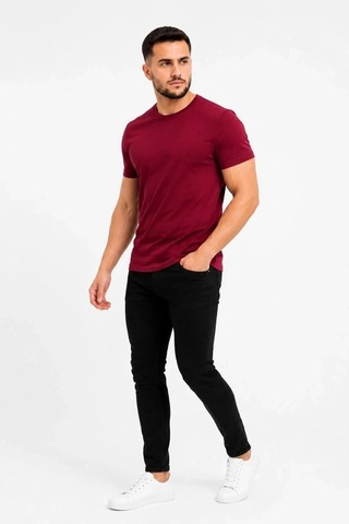 Tarz Yeri Erkek Basic Tişört Bisiklet Yaka Kısa Kol Günlük Yazlık Slim Fit T-shirt - Bordo
