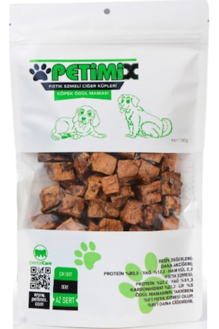 Petimix Fıstık Ezmeli Dana Ciğer Küpleri Köpek Ödül Maması 100 G