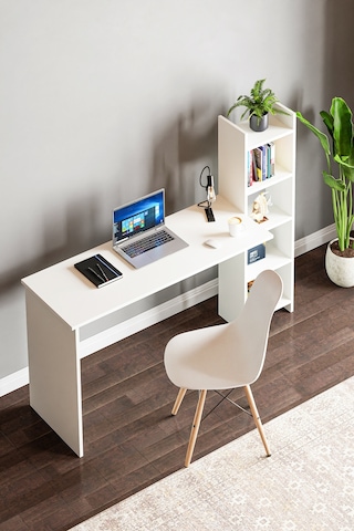 Kitaplıklı Fonksiyonel Çalışma Masası Beyaz