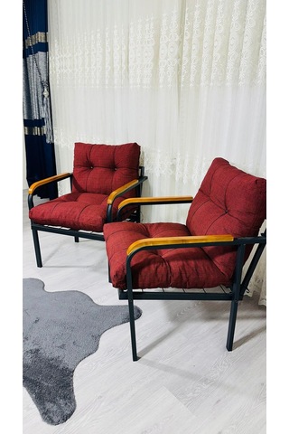 Madame Home Leylak Balkon, Bahçe,teras,cafe - Salon - Metal Kanepe Koltuk Takımı 1-1 Bordo