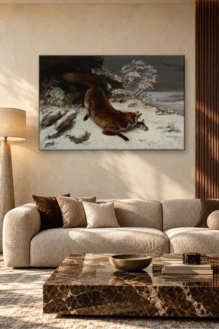 Fida Gustave Courbet Karda Avını Yakalayan Tilki Canvas Tablo Çok Renkli