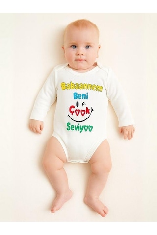 Zekids Bebek Babaannem Beni Çok Seviyor Yazılı Pamuklu Uzun Kol Çıtçıtlı Body-16095 Ekru