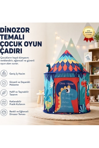 Dinozor Temalı Çocuk Oyun Çadırı Katlanabilir Ve Taşınabilir-1430 Açık Mavi