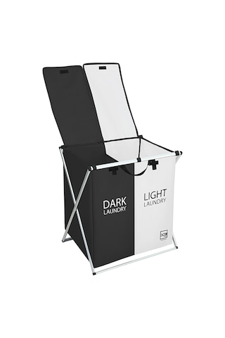 Box&Box İki Bölmeli Çamaşır Sepeti Beyaz - Siyah