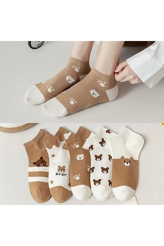 5 Çift Karikatür Ayıcık Desenli Çorap 001
