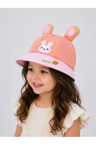 Kız Çocuk Tavşan Kulaklı Yavruağzı Şapka Yazlık Güneş Koruyucu Bucket Hat Yavruağzı