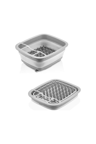 Flosoft Katlanabilir Bulaşıklık Ve Badya, Akordiyon Kaşıklık Bölmeli Tabaklık Kurutmalık Badya Gri